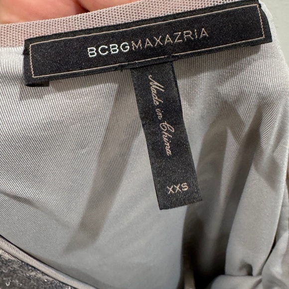 BCBGMaxAzria Silver Sequins Grey Art Deco Bodycon Long Sleeves Dress Size XXS - Picture 14 of 14